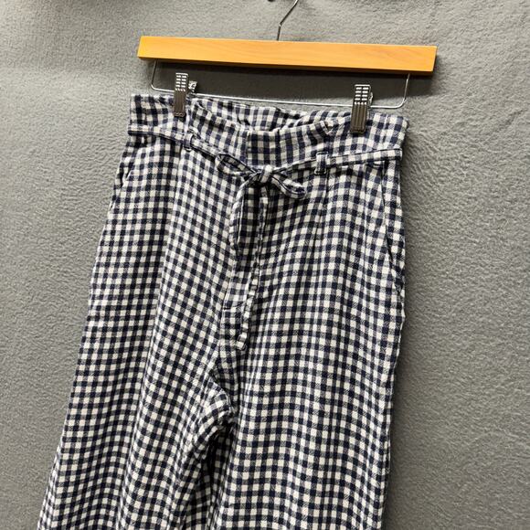 Abercrombie & Fitch Pants Womens Small Blue White Coastal Gingham Linen Blend - Picture 7 of 10